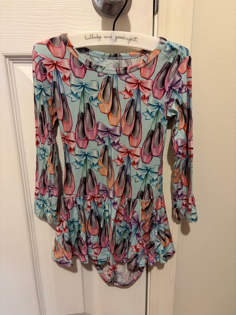 Girls Ballet Flats Print Long-Sleeve Peplum Top - Light Blue